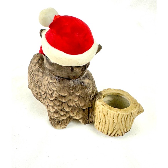 Vintage Christmas Owls Candle Holder Parent And Baby Hand Painted - Picture 5 of 9